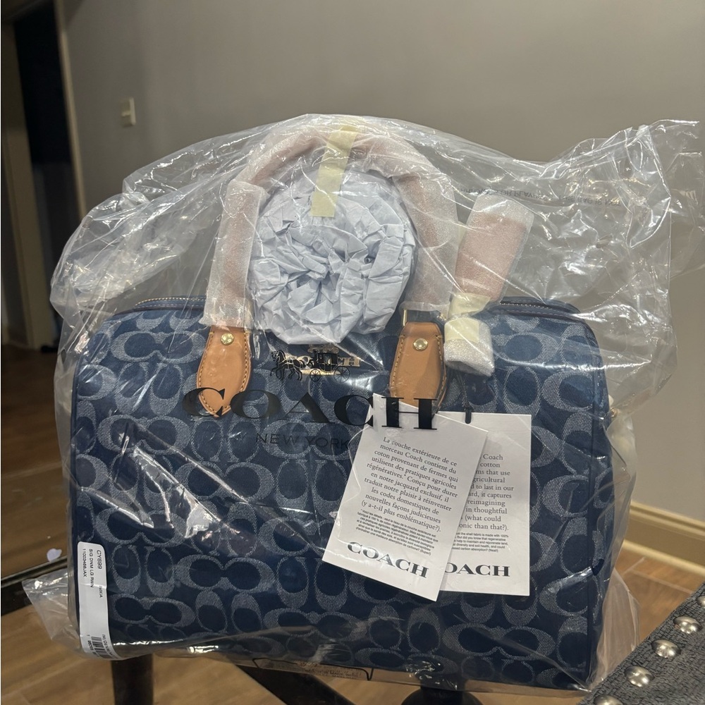 Large Coach Rowan Denim Blue Signature Tote